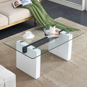 Modern minimalist transparent tempered glass coffee table , paired with white MDF decorative columns. Computer desk. Game table.W1151P152768