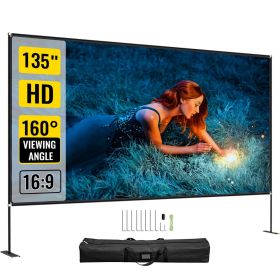 VEVOR Movie Screen with Stand 135inch Portable Projector Screen 16:9 4K HD Wide Angle Projector Screen with Stand Easy Assembly with Storage Bag