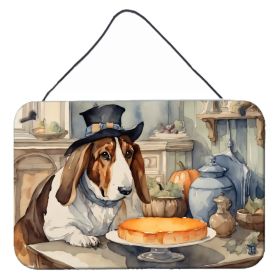 NEW Basset Hound Fall Kitchen Pumpkins Wall or Door Hanging Prints Aluminum Metal Sign Kitchen Wall Bar Bathroom Plaque Home Decor, 8HX12W, Multi