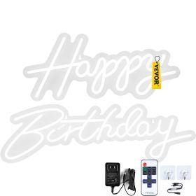 VEVOR Happy Birthday Neon Sign, 16.5" x 8" + 23" x 8" LED Neon Lights Signs, Adjustable Brightness w/ Remote Control and Power Adapter