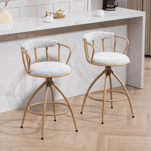 26 Swivel Counter Height Bar Stool, Set Of 2- Fabric Seat With Metal Frame, Modern Industrial Design Bar Chairs For Kitchen Island, Dining Room,