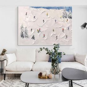 Handmade Oil Painting Original Abstract Snowy Mountain Landscape Oil Painting on Canvas Modern Ski Sport Painting Texture Acrylic Wall Art Living (Style: 01, size: 150X220cm)