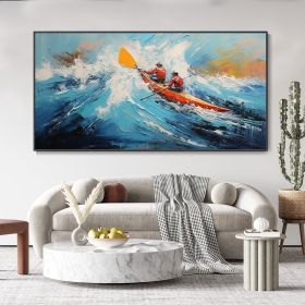 Hand Painted Oil Painting Custom Kayaking Sports Wall Art Original Water Surfing Sports Abstract Blue Ocean Canvas Oil Painting Minimalist Wall D (Style: 01, size: 100x150)