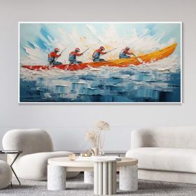 Hand Painted Oil Painting Original Kayaking Sports Wall Art Sea Surfing Landscape Art Large Blue Ocean Canvas Oil Painting 3D Textured Hand Knife (Style: 01, size: 70x140cm)