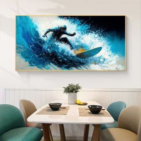 Hand Painted Oil Painting Original Surf Sports Oil Painting On Canvas Large Wall Art Abstract Surf Wall Art Blue Ocean Wave Painting Custom Paint (Style: 01, size: 100x150)