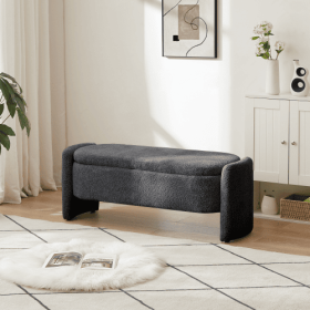 Ottoman Oval Storage Bench 3D Lamb Fleece Fabric Bench With Large Storage Space For The Living Room, Entryway And Bedroom (Option: Dark gray)