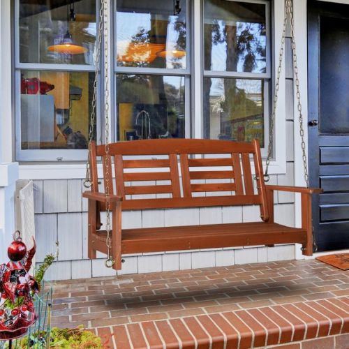 Red Brown Iron Chain Double Wooden Swing